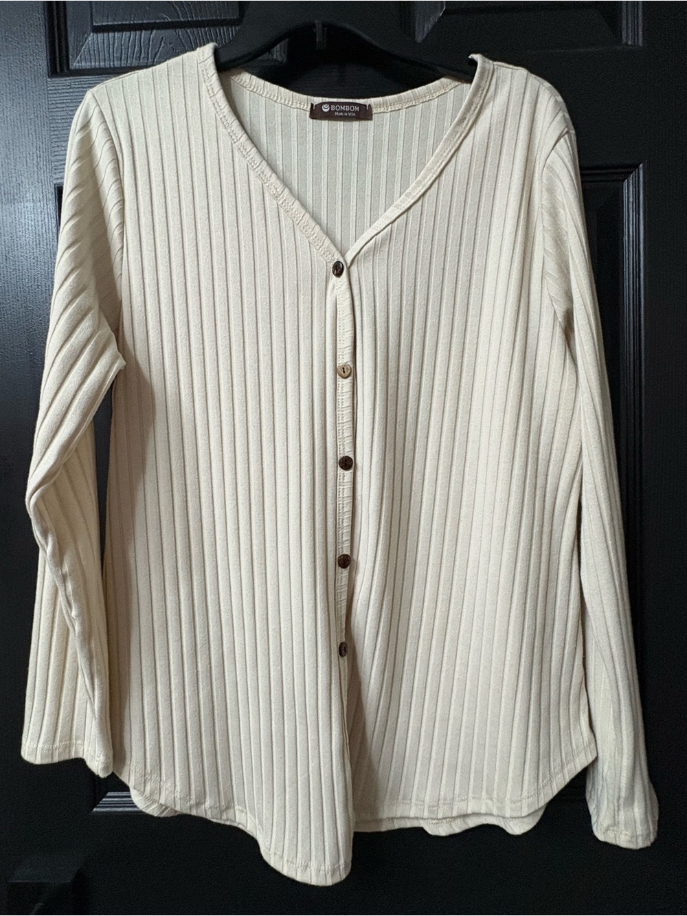 BomBom Cream Ribbed Button-Down Women's Top
